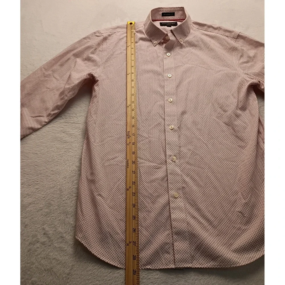 Banana Republic Men's Untucked Fit Non-Iron Shirt M Red White Geometric Dash